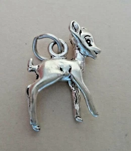 Sterling Silver 3D 17x14mm Baby Deer Fawn Looks like Bambi Animal Charm - Picture 1 of 6