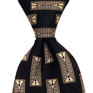 Men's 100% Silk Handsewn Necktie Designer Geometric Black/Gray/Beige/Wine GUC - Picture 1 of 3