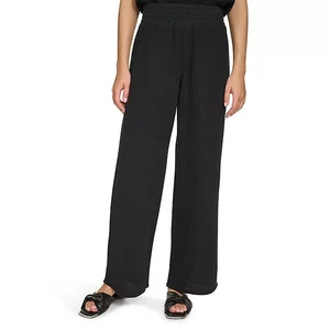 DKNY Women's Cotton Gauze Wide Leg Pant Large X-Large Black - Picture 1 of 4