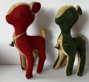 Set/2 grün/rot Vintage rot Samt Filz Weihnachten Rentier mit Glocke Japan LESEN - Bild 1 von 8