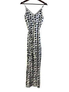 Aqua Anthropologie Polka Dot V-neck Jumpsuit Navy Black White Spaghetti Strap XS - Picture 1 of 3