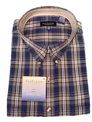 NEW XXL Van Heusen Button Down Collar/Long Sleeve Navy Plaid Dress Shirt NWT - Image 1 of 4