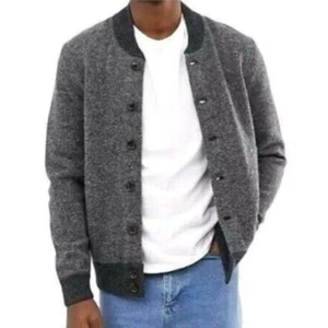 J Crew Factory Lammwolle Bomber Pullover anthrazit Strickjacke Taschen Herren Gr. M neu mit Etikett - Bild 1 von 11