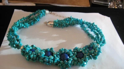 COLLAR JAY KING PLATA ESTERLINA NUEVO SIN ETIQUETAS, 21" MÁS LARGO, LAPISLÁZULI Y TURQUESA, Foto 1 de 2