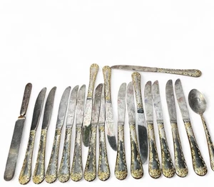 19 Piece Set Enchanted Gold Tone WM. Rogers & Sons Silver Platted Flatware Knife - Picture 1 of 9