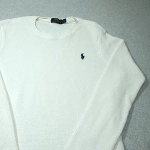 Polo Ralph Lauren Waffle Knit Sweater White Long Sleeve Thermal Sz L - Picture 1 of 7