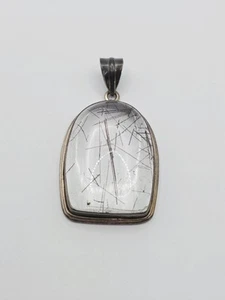 Schwarzer Rutilquarz Anhänger Sterlingsilber 925 großer Anhänger - Bild 1 von 14