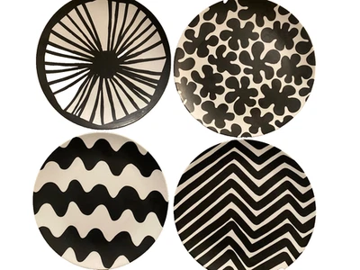 Marimekko Melamine Salad Plates Set of 4 Black & White - Image 1 of 4
