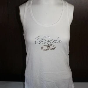 Brides Bling White Tank Top Rhinestones Wedding Rings Razorback Tank Small  - Picture 1 of 2