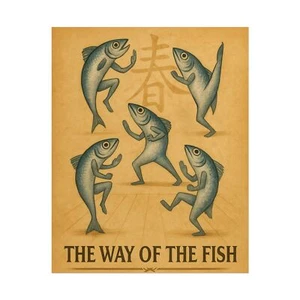 🐟 Dojo der Tiefe Poster - Lustiges Karate Wandbild - Tanzende Fische Deko - Bild 1 von 25