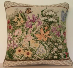 Flores - Mezcla de flores y colores, jardín con borde de celosía tapiz almohada ¡Nuevo! - Imagen 1 de 9