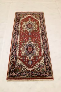 Indian Serapi Hand Knotted Natural Dye Oriental Authentic Runner Rug 2'6" x 6'2" - Picture 1 of 9