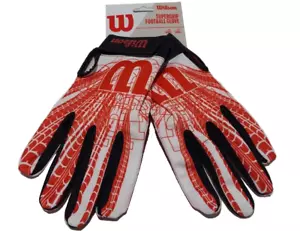 Wilson Super Grip Football Gloves Receivers Adult sz L Logo White/Red - Foto 1 di 6