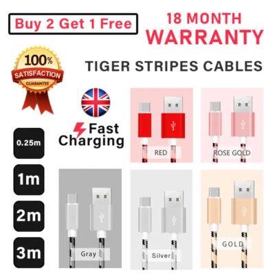 Heavy Duty Braided Charging & Data Sync C-Type Cable for Samsung (LOT) - Image 1 of 4