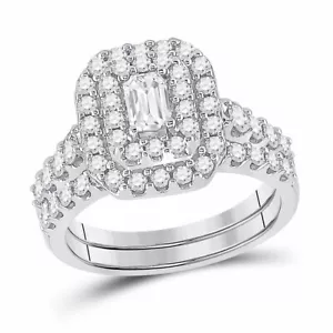 14kt White Gold Emerald Diamond Bridal Wedding Ring Set 1-1/2 Ctw (Certified) - Picture 1 of 1