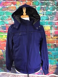 BAUBAX Mens Size M Blue Full Zip Hooded Travel Bomber Jacket SMALL STAIN - Picture 1 of 15
