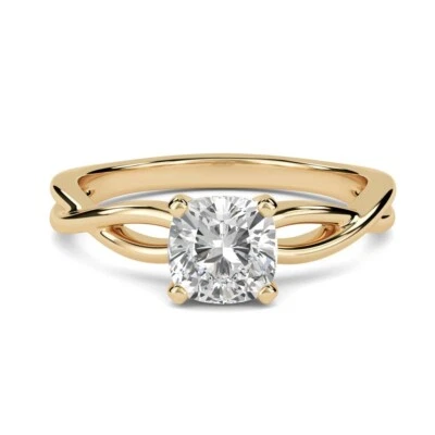 Moissanite Women Ring Cushion Cut 925 Sterling Silver Yellow Gold Plated Ring - Image 1 of 4