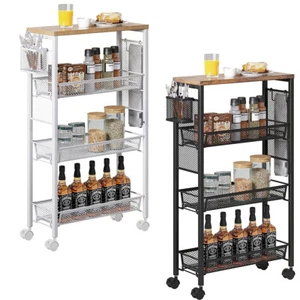 4-Tier Kitchen Baker's Rack Slim Storage Rolling Kitchen Cart Shelf w/ Wheels - Picture 1 of 12