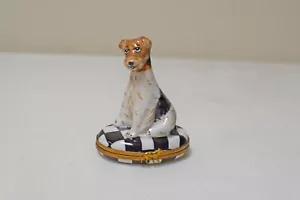 Dipinto Vintage Principale Limoges Francia Wire Fox Terrier Cane Scatola Bevande Ovale Francese - Foto 1 di 6