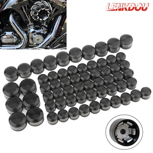 CNC Black Motor Engine Bolt Cover Caps For Harley Touring Electra Glide Softail  - Picture 1 of 11