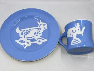 Camafeo Ware Harker Años 40 Elefante Soldado Taza Plato Niños Cerámica Camafeoware Azul - Imagen 1 de 11