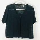 Sag Harbor Petite Lp Pl Cardigan Sweater Black 1-button Knit Ss Poly Cotton