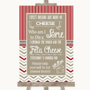 Letrero de boda personalizado de canción de tablero de queso de invierno rojo y gris - Imagen 1 de 8