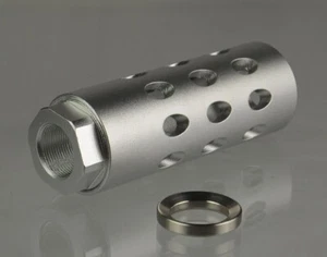 US! Slant Port, 5/8x24 Low Concussion Muzzle Brake Compensator for .308, Silver - Picture 1 of 2