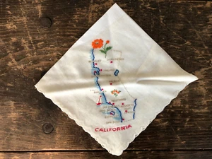 Vintage Kalifornien Staatskarte Taschentuch bestickt Textil 10 Zoll SCHÖN! - Bild 1 von 1