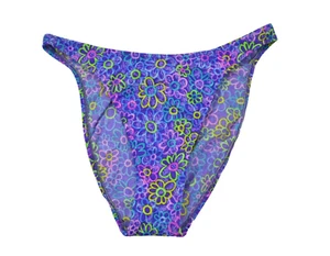 De La Mer Low Rise Purple Multi Neon Floral Hi-Cut Swim Junior's Bikini Bottoms - Picture 1 of 8