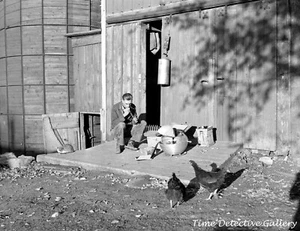 Granjero y pollos - 1939 - Impresión fotográfica vintage - Imagen 1 de 1