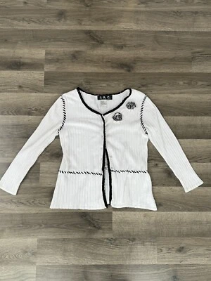 J.A.C. 90s Vintage Women’s White & Black Knit Ribbed Floral Cardigan Size Small - Image 1 of 4