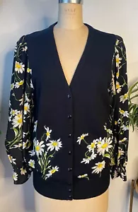 VTG 80'S UMI BY ANNE CRIMINS DAISY FLORAL PRINT SILK&KNIT CARDIGAN SWEATER*S/M - Picture 1 of 7