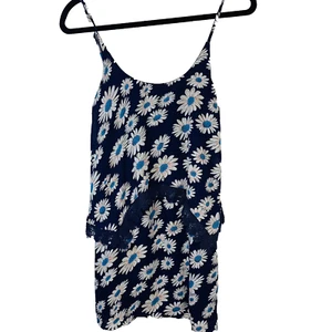 Moda Vestido de Sol Estampado de Nueve Margaritas Pequeño Azul Sin Mangas Nivel Fluido Crochet - Imagen 1 de 11