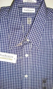 Van Heusen Dress Shirt Mini Checks Blue Cotton Blend Classic 17 - 17.5 32/33 - Picture 1 of 1