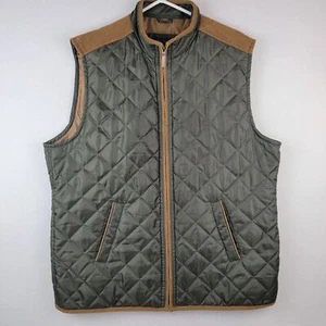 Alan Flusser Mens Quilted Green Vest Corduroy Tan Accents Full Zip Closure XL - Picture 1 of 17