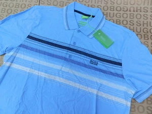 New Hugo Boss Men Blue Striped Paddy Mk Paule Polo Pro Golf Suit T-Shirt Medium - Picture 1 of 12