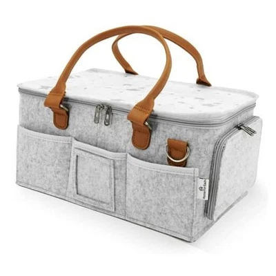 Carrito de pañales para bebé con tapa, organizador de pañales para regalos de nueva mamá, gris Foto 1 de 4