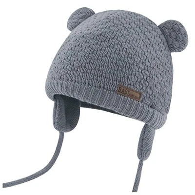 Kids Baby Hat Soft Warm Cable Knit Beanie Toddler Girl 6-12 Months Dark Grey - Image 1 of 4
