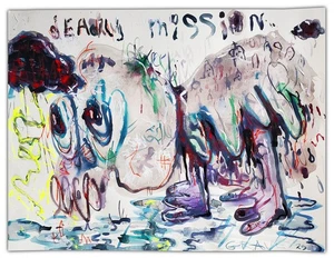 "TÖDLICHE MISSION" Künstler HAPPY GRAVE original signiert Gemälde surreale Kunst - Bild 1 von 1