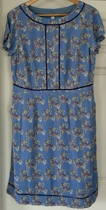 White Stuff Cornflower Blue Floral / Bird Print Dress Pockets Size 14 - Picture 1 of 12