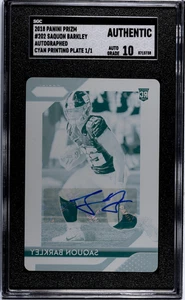 2018 Panini Prizm Saquon Barkley #202 Autografo Ciano Stampa Targa 1/1 - Foto 1 di 2