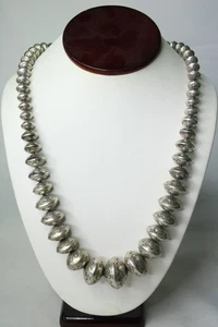 Vtg Navajo Sterling Silver Stamped Pearl Beaned Graduated Necklace 143.5g 24'' - Foto 1 di 7