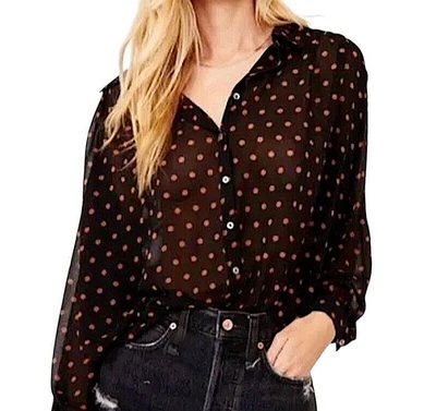 NUEVO CON ETIQUETAS FREE PEOPLE Ciara Blusa a Lunares Para Mujer Talla S Camisa Abotonada Negra Foto 1 de 4
