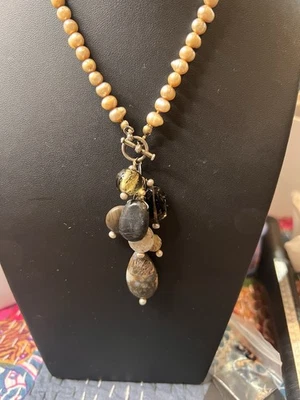 Collar de piedras naturales, vidrio y perlas de patata con fornituras de ley de 16 pulgadas Foto 1 de 4