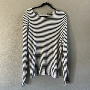 Vince Waffel Strick Top Damen Large blau weiß gestreift roher Rand entspannter Pullover - Bild 1 von 7