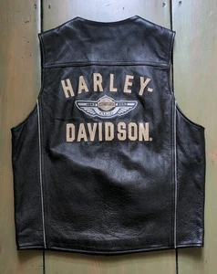 Harley Davidson Men's 100TH ANNIVERSARY Black Leather Motorcycle Vest | MEDIUM - Picture 1 of 22
