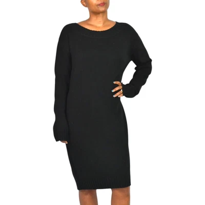 Vestido Suéter de Lana Vince Grande Negro Mezcla de Cachemira Cuello Barco Tejido Pullover Túnica Foto 1 de 4
