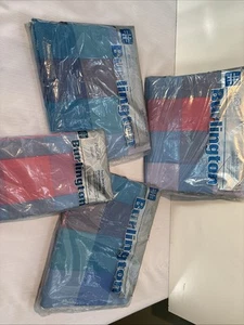 Vtg Burlington 3 Twin Flat Sheet & 1 Set Pillowcases Princeton Square Blue - Picture 1 of 12