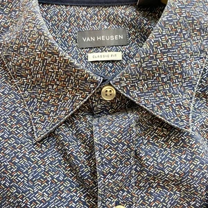 Van Heusen Confetti Short Sleeve Shirt Men XXL Slate Blue Classic Fit Button Up - Picture 1 of 9